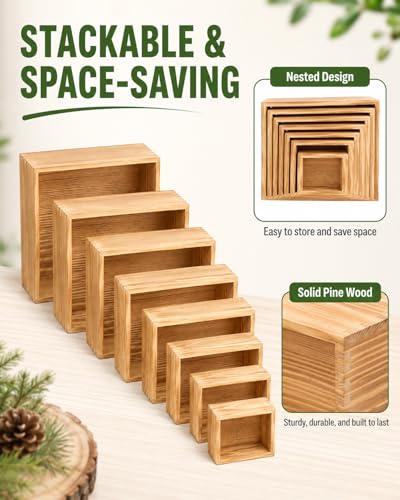 8 Pack Wooden Buffet Risers for Food Display, 8 Mini Sign