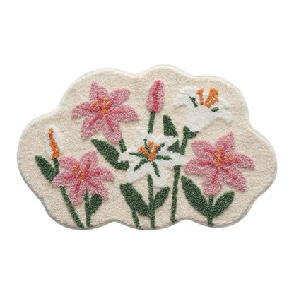 Ankah Shower Rug Bath Mat Forest Series Cartoon Design Bathroom Rug, Fluffy, Soft, Non-Slip, Durable, Absorbent Bath Rug, Irregular Plant Shaped Door Mat and Carpet, 19.7" x 31.5", Lily