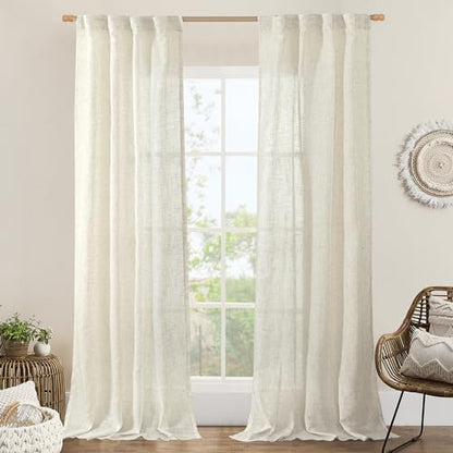 LAMIT Natural Linen Boho Curtains 84 inch Length for Bedroom 2 Panels - color: Natural, size: 34"W x 84"L (Pack of 2)