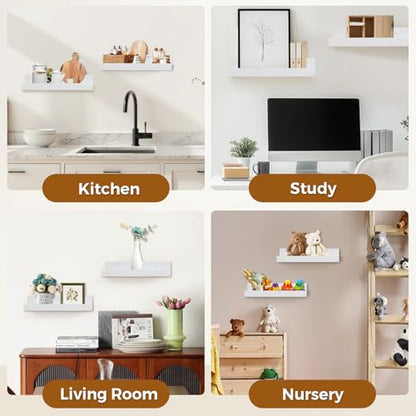 Muzilife 12" Small Floating Shelves Wood Wall Shelf with Lip, 4Pcs, White - color: White, size: 12"-4pcs
