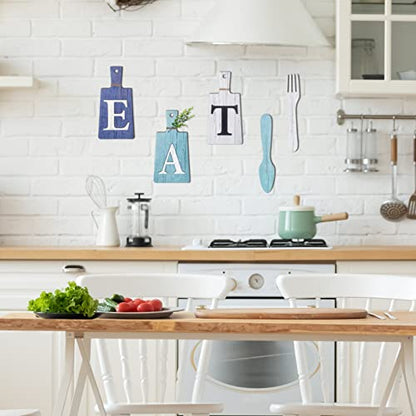 Jetec Cutting Board Eat Sign Set Wall Decor, Dark Blue, Light Blue, White - color: Dark Blue, Light Blue, White