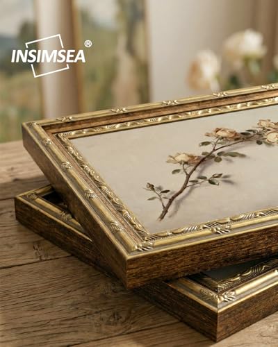 InSimSea Gold Framed Floral Wall Art, Pink Roses Still Life Canvas Print - color: Elegant Rose, size: 16"L x 13"W