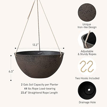 LA JOLIE MUSE Hanging Planter Baskets for Outdoor Plants, Set of 2, 13 Inch - color: New Iron Color