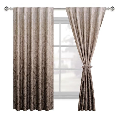 DWCN Brown Ombre Room Darkening Curtains 54 inch Length - Damask Patterned Back Tab Small Window Drapes with Tiebacks Thermal Insulted Curtains for Bedroom/Kitchen, 2 Panels, 42 x 54 Inch - color: Brown, size: 42"W x 54"L (Pack of 2)