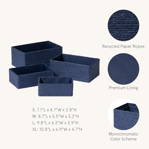 LA JOLIE MUSE Bathroom Basket Organizers, Paper Rope Storage, Blue 4 Pack - color: Navy Blue