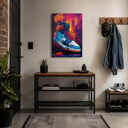 Urban Sneaker Canvas Wall Art Bold Framed Street Style Artwork 16x24 Inch - color: Graffiti Sneakers, size: 24"L x 16"W