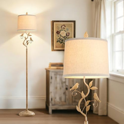 63" Farmhouse Floor Lamp for Living Room Bedroom with Iron Bird Leaf - color: Earth Yellow