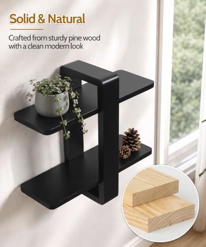 SUMGAR Black Floating Shelves for Wall, 2 Tier Adjustable Shelf Unit - color: Black, size: 2 Tier 16in