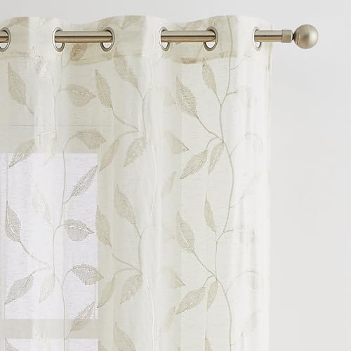 Bujasso Embroidered Leaf Sheer Curtains, Natural 38" Wx96 Lx2 - color: Natural, size: 38"W x 96"L (Pack of 2)