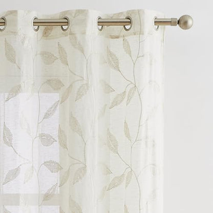 Bujasso Embroidered Leaf Sheer Curtains, Natural 38" Wx96 Lx2 - color: Natural, size: 38"W x 96"L (Pack of 2)