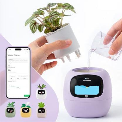 PLANTSIO Smart Plant Pot with Screen, 80ml Self-Watering Planter Purple - color: Purple