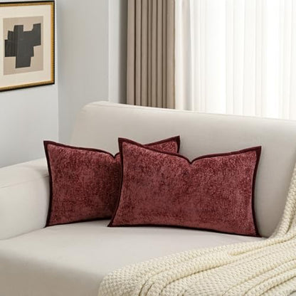 FUTEI Pack of 2 Chenille Soft Throw Pillow Covers 12x20 Inch, Burgundy - color: Burgundy, size: 20" x 12" (Pack of 2)