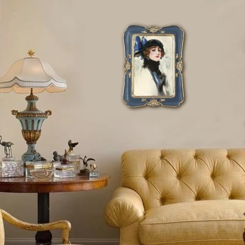 WINPLUS+ Vintage Picture Frame 5x7, Wall Mount and Tabletop Display, Art Gallery Gift (Blue and Gold 5x7) - style: Blue and Gold