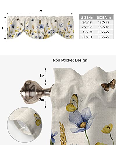 Butter-fly Leaves Tie Up Valance Curtain for Kitchen Living Room Bedroom Bathroom Cafe,Rod Pocket Short Window Drape Panel Adjustable Drapary Print,Elegant Fall Yellow Blue Yellow Daisy Beige 42"x18" - size: 42"W x 18"L (Pack of 1)