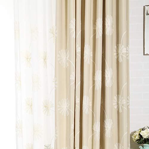 VOGOL Floral Embroidered Grommet Curtains, 52 x 84, 2 Panels, Beige - color: Beige, size: 52"W x 84"L (Pack of 2)