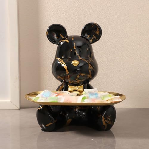 Resin Bear Sculpture, Accessory Tray Animal Statue, Sitting Bear for Home Decor and Office, Suitable for Bedroom, Living Room, Office on Table, Desktop, Shelves and Cabinet (Black Gold) - color: Black Gold
