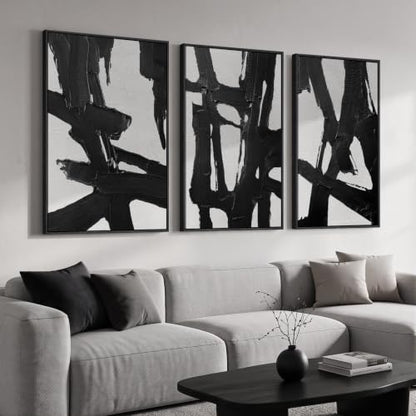 Large Framed Black and White Abstract Wall Art for Living Room, 24x36 Inch - color: Black and White B, size: 24" W x 36" H x 3Pcs