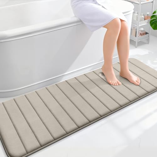 OLANLY Memory Foam Long Bathroom Rugs Runner 59x20, Super Soft Absorbent - color: Warm Taupe, size: 59" X 20"