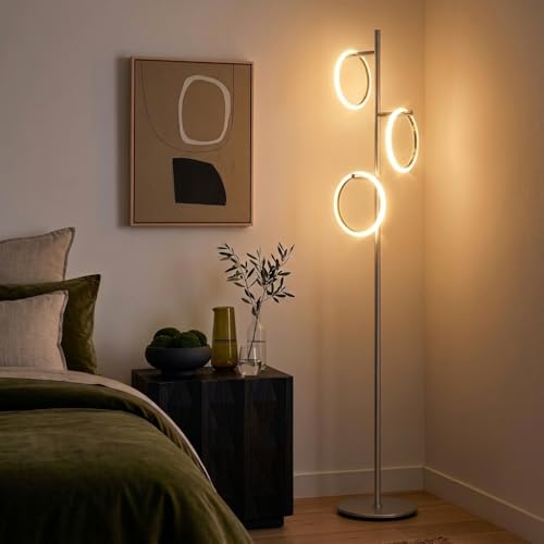 Brightech Saturn LED Tree Floor Lamp - Unique Design Matches Modern and Contemporary Decor - 3 Light Standing Pole Lamp- Tall Light for Living Room, Bedroom, and Office - Silver - color: Warm White Light with Silver Frame