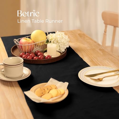 Small Coffee Farmhouse Table Runner for Fall, Thanksgiving, Christmas, and Winter - Athena - 100% Pure Linen - 14 x 36 Inches - Black - color: Black, size: 14 X 36 inch