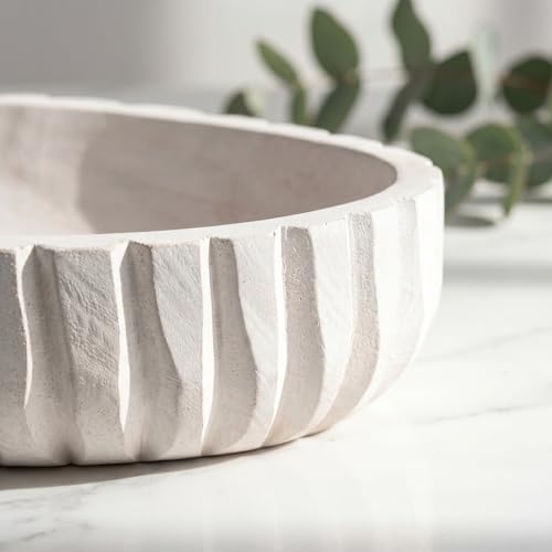 Handcrafted Rustic Oval Wood Decorative Bowl, Ridged Edge
