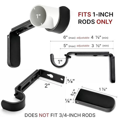 Adjustable Curtain Rod Brackets for Wall 5 inch, Heavy Duty, 2 Pack, Black - color: Black - Set of 2