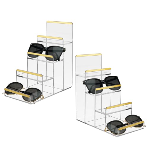 Purse Display Stands, 2 Pack 4-Tier Acrylic Wallet Holder Risers Stand, 2-Inch Spacing Clear Clutch Rack Handbag Display Shelf, 4MM Thick Counter Wallet Organizer for Figure Sunglasses Retail Vendor - size: 4 Tier（2pack）