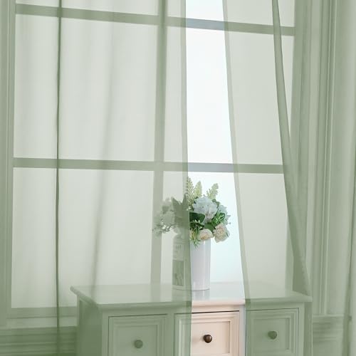 OVZME Bedroom Curtains 2 Panel Sets 84" Inch Length - Transparent Light Weight Soft Window Treatment Panels for Study Room/Living Room/Guest Room, Sage Green, Per Panel W42 X L84 inches (Pack of 2) - color: Sage Green, size: 42"W x 84"L (Pack of 4)