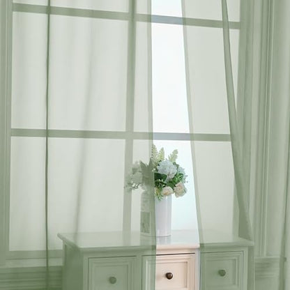 OVZME Bedroom Curtains 2 Panel Sets 84" Inch Length - Transparent Light Weight Soft Window Treatment Panels for Study Room/Living Room/Guest Room, Sage Green, Per Panel W42 X L84 inches (Pack of 2) - color: Sage Green, size: 42"W x 84"L (Pack of 4)