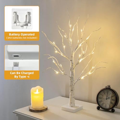 Vanthylit Lighted Tree, White Birch Tree with LED Lights, Prelit Artificial Tree with Timer, Centerpiece Tree Light for Christmas Decorations, Light Up Tabletop Tree Home Decor (2 FT, Warm White) - size: 2ft