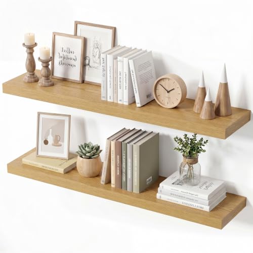 Vivelove Deep Floating Shelves, 30 x 8 Inch, Oak, Set of 2 - color: Oak, size: 30"Wx8"Dx1.4"H