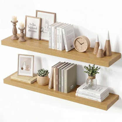 Vivelove Deep Floating Shelves, 30 x 8 Inch, Oak, Set of 2 - color: Oak, size: 30"Wx8"Dx1.4"H