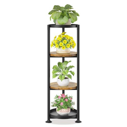 LASZOLA Plant Stand Tall Flower Holder for Indoor Corner, 4 Tier Black