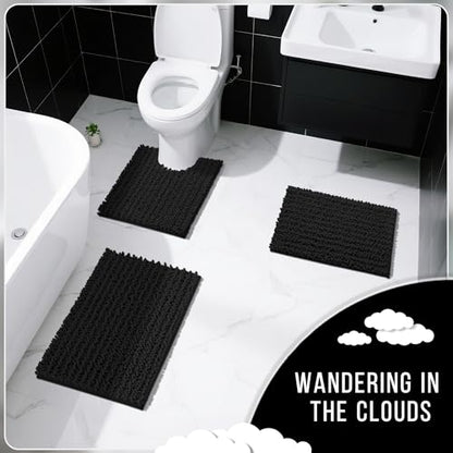 Yimobra Bathroom Rugs Sets 2 Piece, Super Absorbent Bath Mat Set, Black - color: Black, size: 24''x17''+24''x20''U-Shaped
