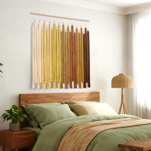 Macrame Wall Hanging Large Boho Home Decor Aesthetic Modern Chic Wall Art - color: Yellow