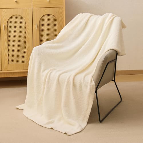 bearberry Knit Throw Blanket 50x60 Cream Super Soft Plush for Couch - color: Cream, size: Throw(50″x60″)
