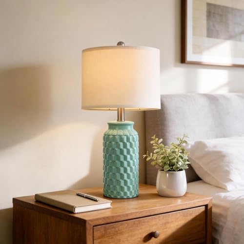 USumkky 20.5" Ceramic Table Lamps Set of 2 - Modern Farmhouse & Boho Style, Bedside Nightstand Lamps for Bedroom, Living Room End Table Lamps, Small Desk Lamp(Tiffany Blue) - color: 20.5" Tiffany Blue