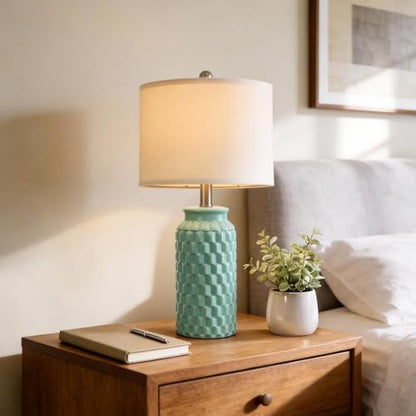 USumkky 20.5" Ceramic Table Lamps Set of 2 - Modern Farmhouse & Boho Style, Bedside Nightstand Lamps for Bedroom, Living Room End Table Lamps, Small Desk Lamp(Tiffany Blue) - color: 20.5" Tiffany Blue