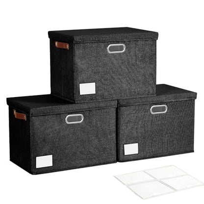 Roobyl 17" Large Fabric Storage Box with Lids, 3-Pack, Black - color: Black, size: Large-17"