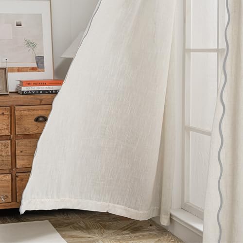 DriftAway Semi Sheer Scalloped Edge Linen Coastal Beach Window Curtains for Living Room Bedroom 2 Panels Rod Pocket Each Size 52 Inch by 63 Inch Gray - color: Linen Gray, size: 52"W x 63"L (Pack of 2)