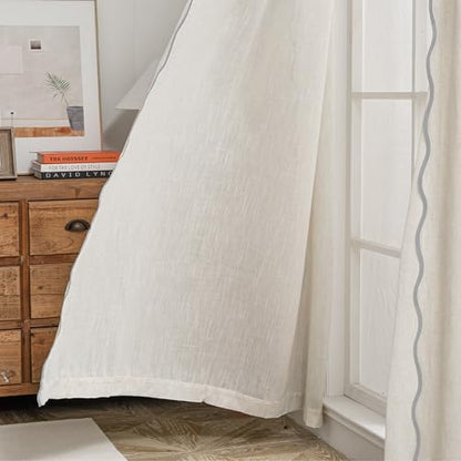 DriftAway Semi Sheer Scalloped Edge Linen Coastal Beach Window Curtains for Living Room Bedroom 2 Panels Rod Pocket Each Size 52 Inch by 63 Inch Gray - color: Linen Gray, size: 52"W x 63"L (Pack of 2)