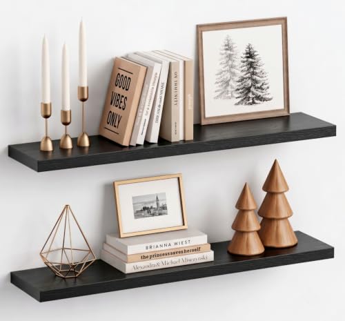 Black Floating Shelves 36 Inch Long, 8" Deep Wall Shelves for Bedroom Books - color: Black, size: 36 x 8 Inch