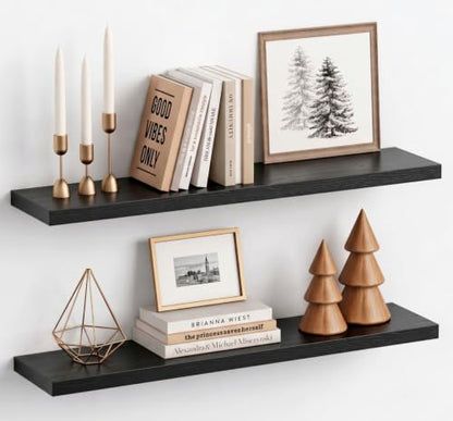 Black Floating Shelves 36 Inch Long, 8" Deep Wall Shelves for Bedroom Books - color: Black, size: 36 x 8 Inch