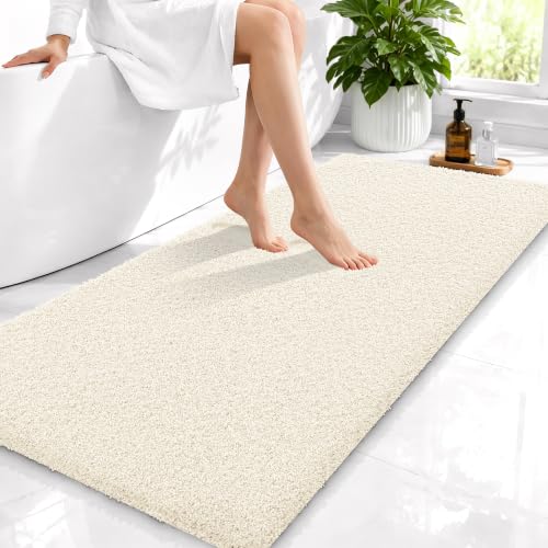 OLANLY Microfiber Bathroom Runner Rugs 47x24, Ultra Soft Bath Mat, White - color: White, size: 47" X 24"