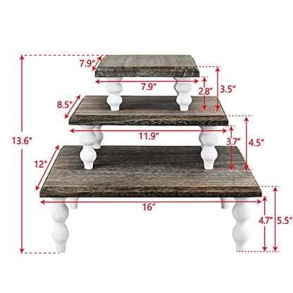 Ikee Design 3 Pcs Set Wooden Display Riser - color: Coffee, 3 pcs