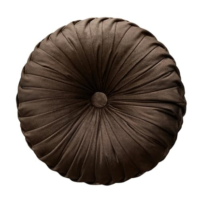 Teieas Round Throw Pillow Velvet Pleated Round Pillow Cushion - color: Brown