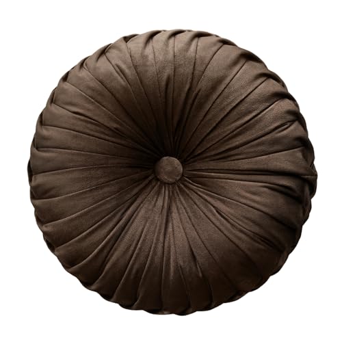 Teieas Round Throw Pillow Velvet Pleated Round Pillow Cushion - color: Brown