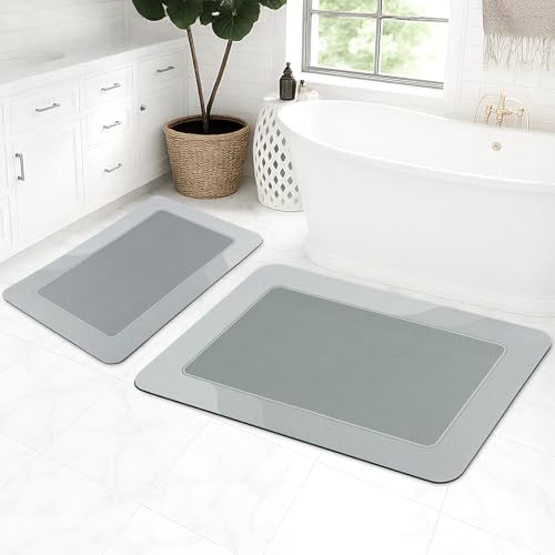 ArtyCozy Absorbent Soft Bath Mat 2 Piece, Grey, 16" × 24'' Plus 20'' × 32'' - color: Grey, size: 16'' × 24'' + 20'' × 32''