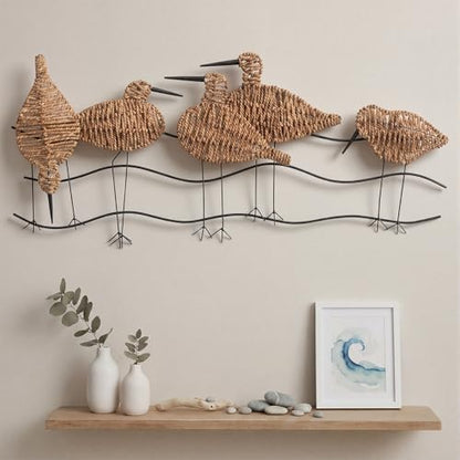 RattanView Wicker Coastal Seagull Wall Decor Seagull Wall Art Hanging Decors Handmade Wicker Beach Ocean Theme Ornaments Coastal Sculpture for Boho Bathroom Indoor Outdoor Art