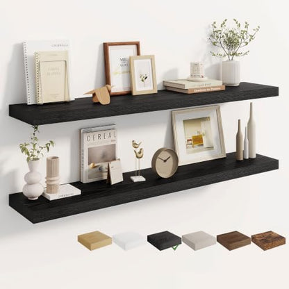 Dreamland 48 Inches Wall Mounted Wood Floating Shelves, Black, 2 Pack - color: Black, size: 48in